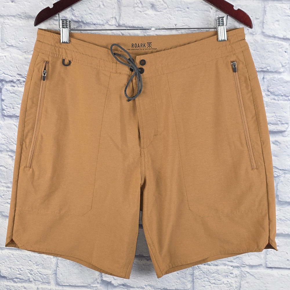 Roark Layover Trail Mens Khaki Brown Hybrid Shorts Stretch Hiking 7.5" Size 33